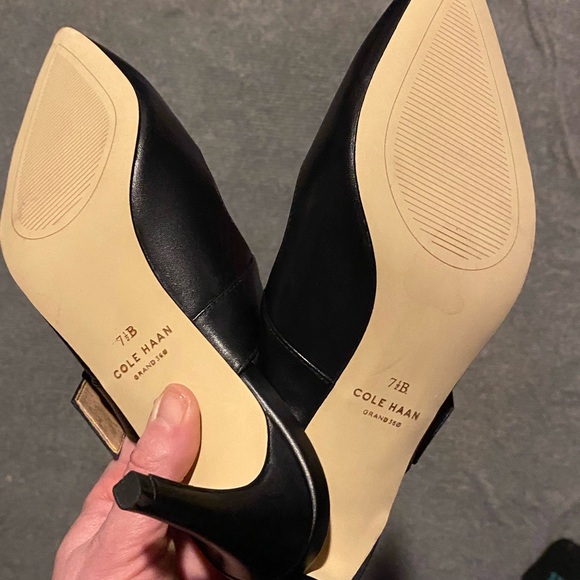 COLE HAAN Kitten Heel Mules with Gold Buckle - Picture 10 of 16